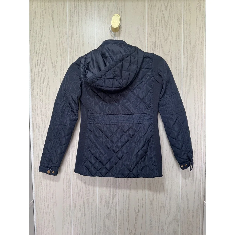 Kids Navy Blue Quilted Hooded Puffer Jacket Size L 12 Fall Jacket